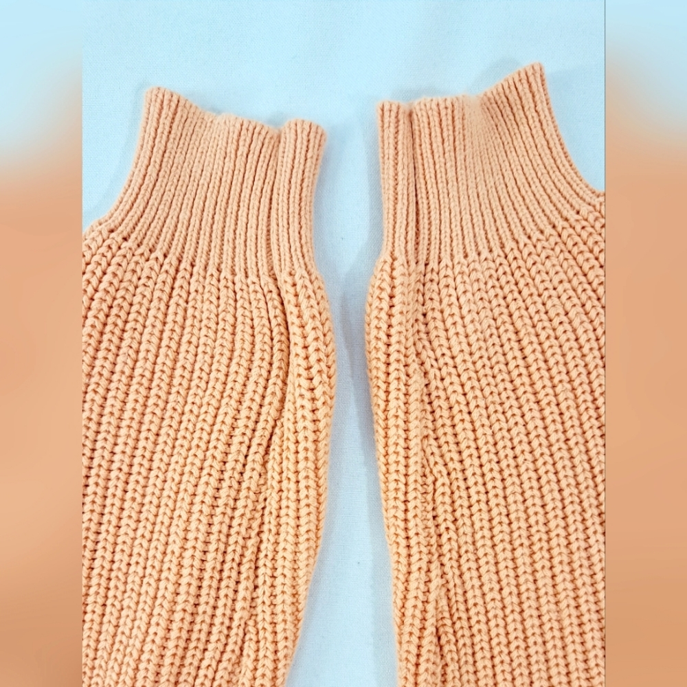 Magaschoni Orange Pumpkin Sweater Cable Knit Long Cotton Pullover Crew Neck M - Picture 8 of 16